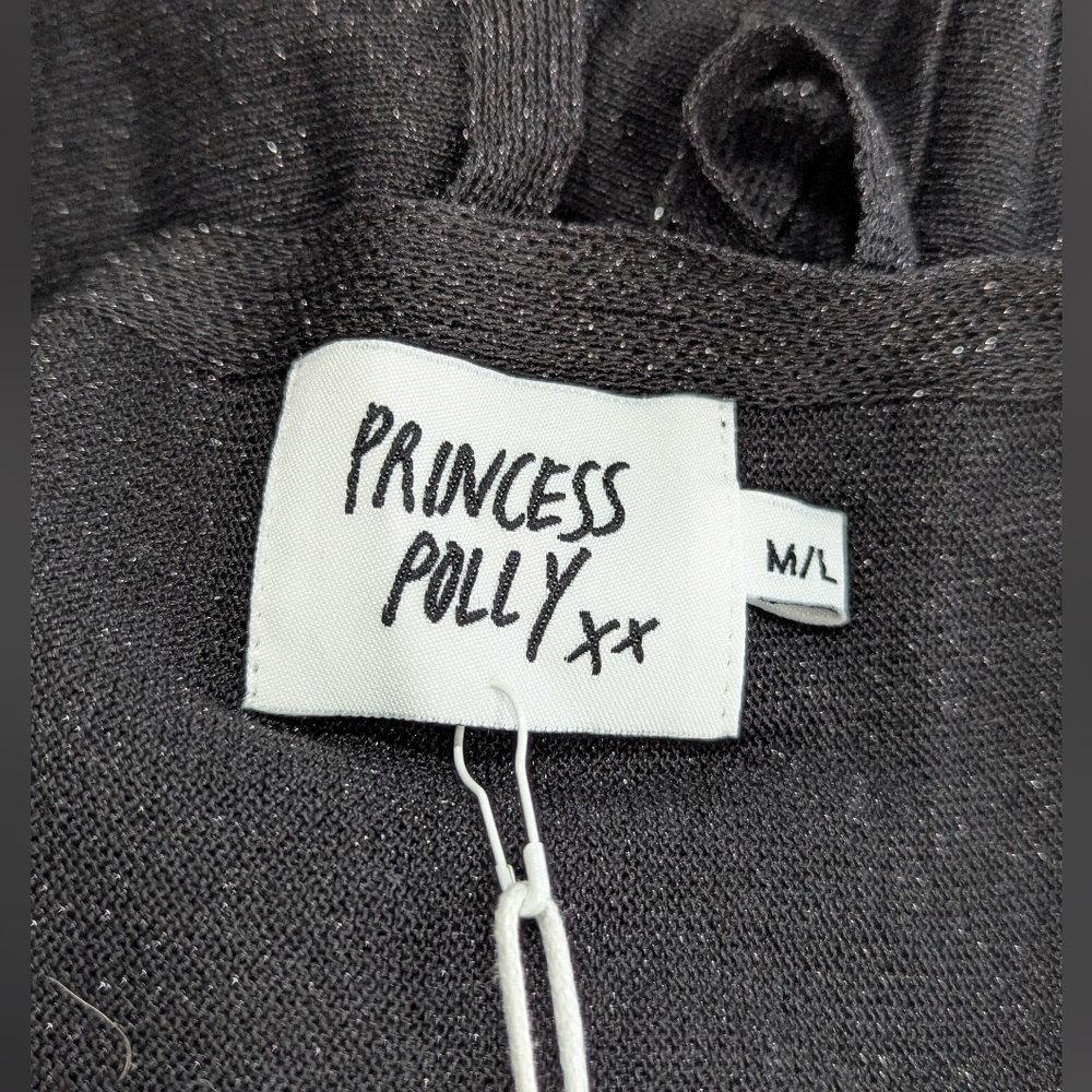 Princess Polly Black Sparkle Chiara Mini Wrap Waist Dress Size M/L *NWT